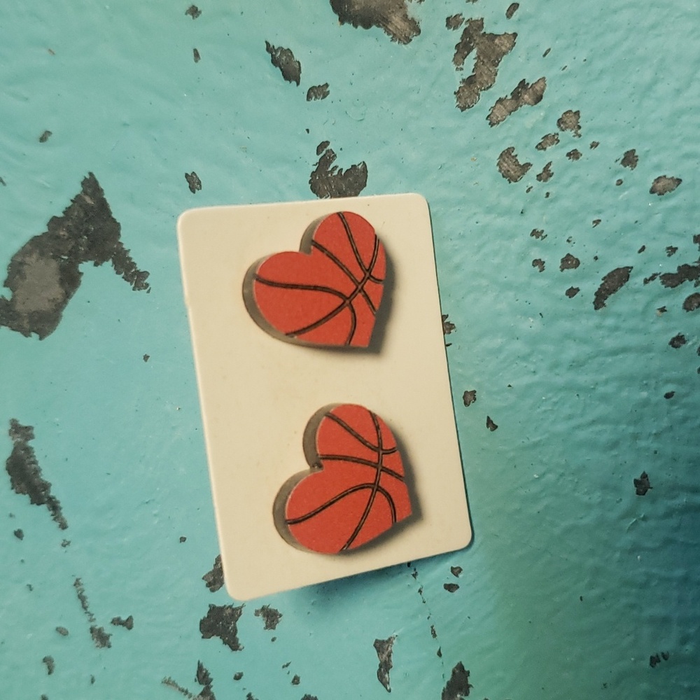 Basketball acrylic heart studs
